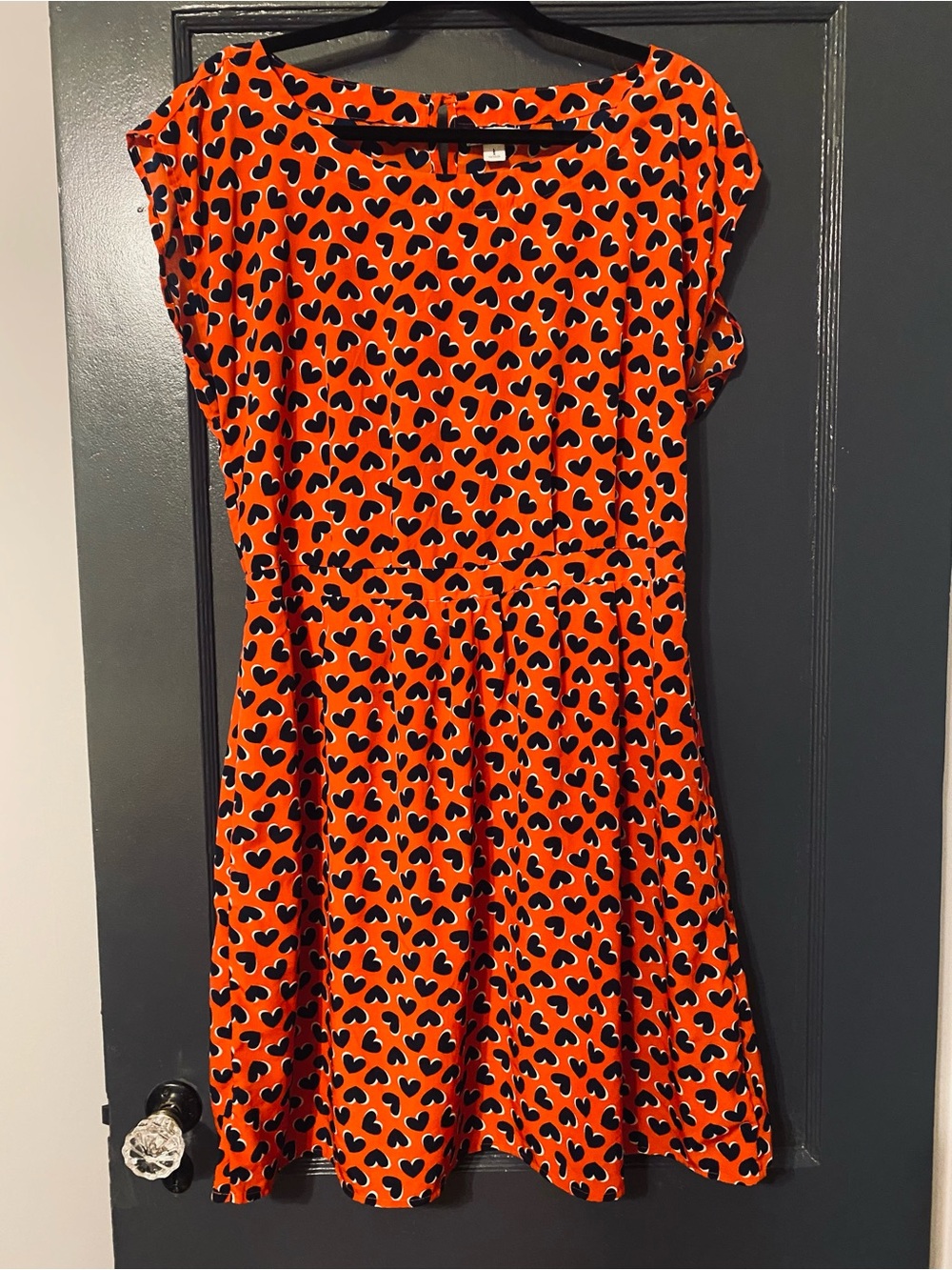 Women’s Red/Orange Heart Print Skater Dress large